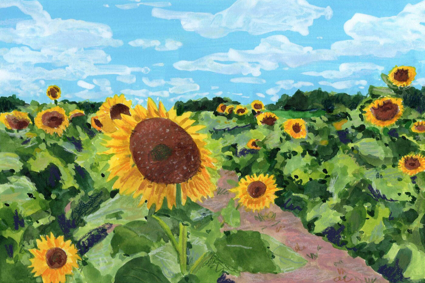 Sunflower Garden Landscape Mixed Media Painting (Personal) Melissa Martin Artist